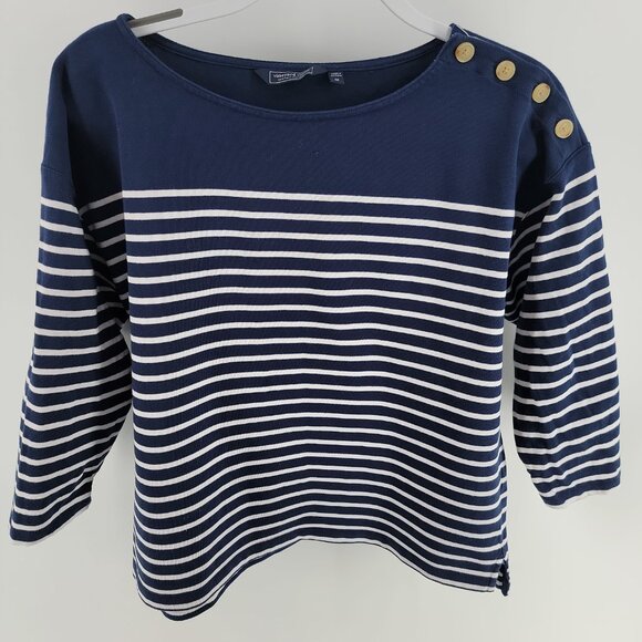 Vineyard Vines Navy & White Striped Nautical Button Shoulder Top – Size M - Picture 3 of 8